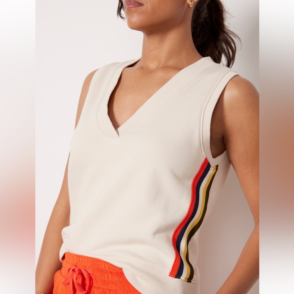 Evereve Cream Sleeveless Top with Multicolor Stripes